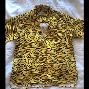 Bright yellow zebra collar button up